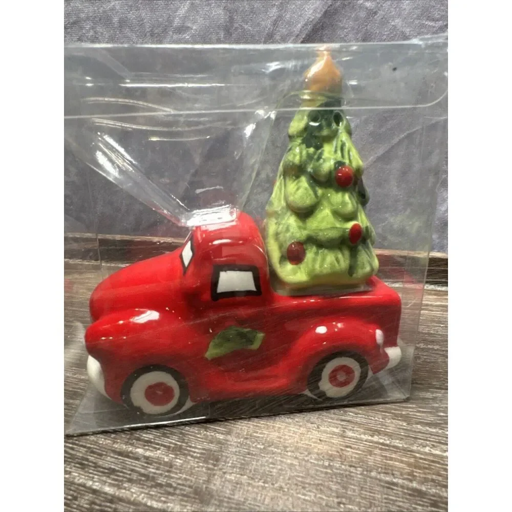 Red Truck w/ Christmas Tree Salt & Pepper Shakers Set by Robert Stanley 2014 NIP